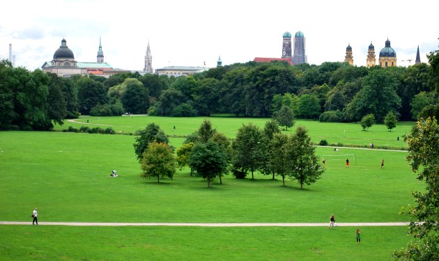 Munich English Garden with city