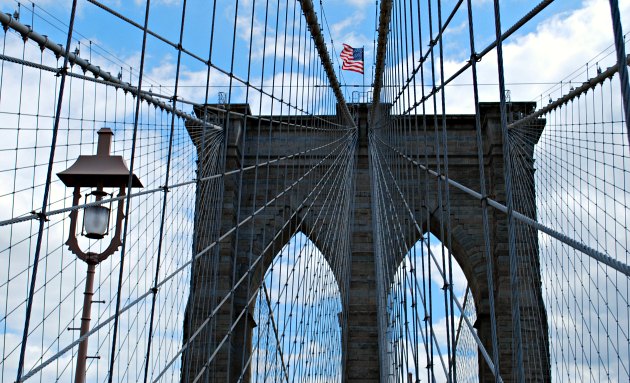 New York Brooklyn Bridge with lamp