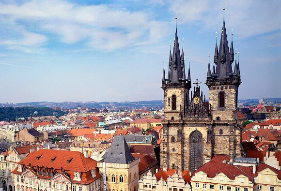 Prague Tyn Church Tower from Town Hall