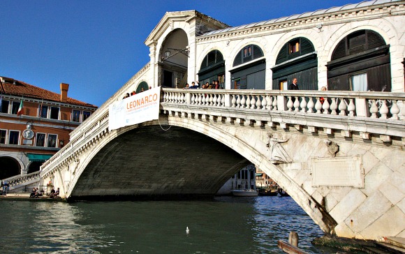 Venice Rialto Bridge from Canal Bank