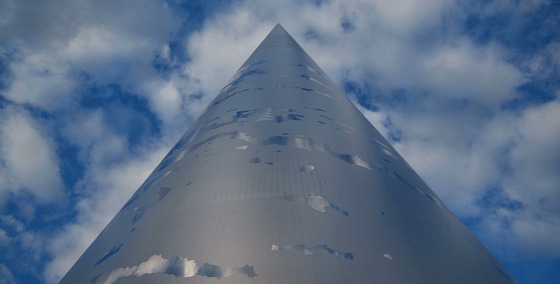 The Spire, O'Connell Street taken from below looking up with clouds reflected