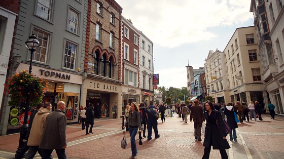 Grafton Street with St. Stephen's Green in the background by day