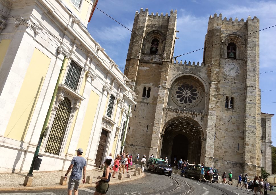 Lisbon-Cathedral-Exterior-with-tram-lines